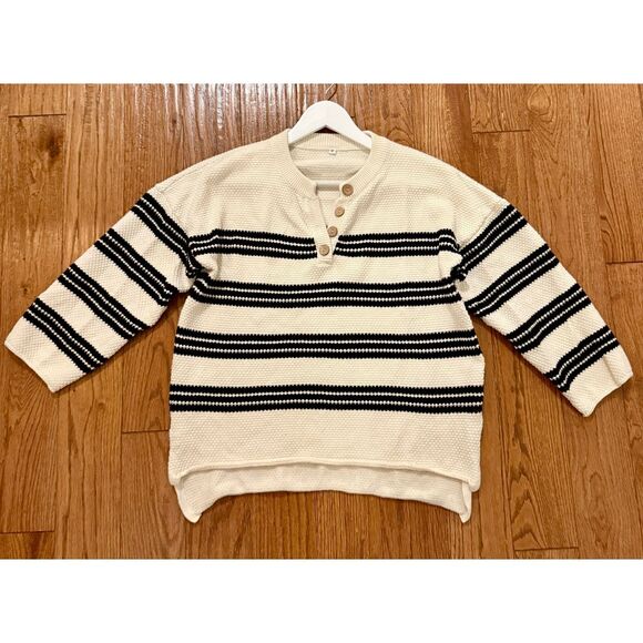Amazon 100% cotton waffle knit Henley striped pullover M - Picture 6 of 9